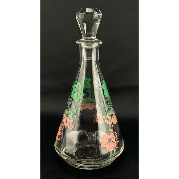 Vintage 60s glass decanter, MCM small bottle, glass stopper, vines pattern, - Picture 7 of 10